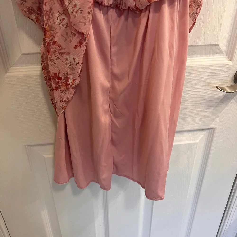Trixxi Pink Floral Chiffon Smocked Mini Dress Womens Large Loveshack Fancy